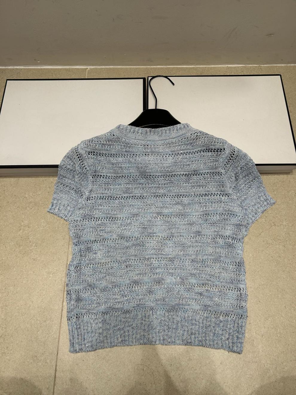 European High-Quality Summer New Style Knitted Short-Sleeve Top Made From Special Yarn, Brand Logo Simple, Casual, Fashionable,_ecoleips.com