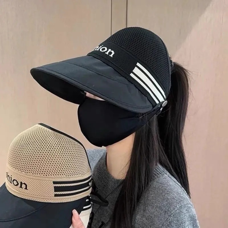 Women's Open Top Sun Visor Hat For Large Heads Ponytail Cap_voghion.com