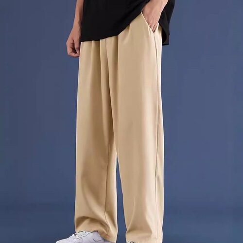 Ultra-thin summer ice silk quick-drying pants men's ins trend anti-wrinkle drop-feeling straight wide-leg pants sports casual pants