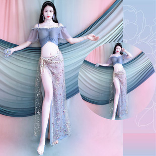 Belly Dance Light Luxury Dance Costume Set with Separate Bead Embroidery Double-Layer Apron, New Summer Mesh Children's Performance Outfit