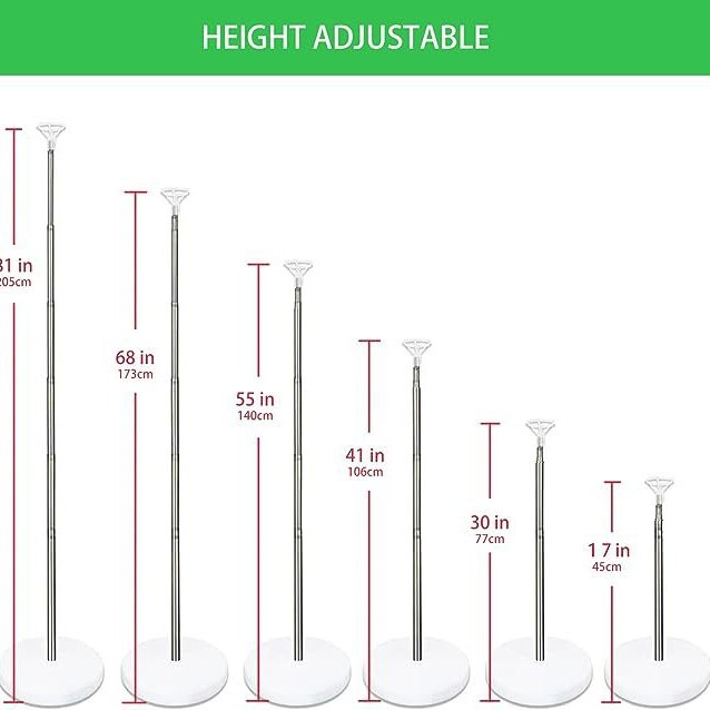 Kit de soporte de columna de globo Juego de 2 piezas, arco de globo de metal de varilla telescópica ajustable de 7 pies, con base, adecuado