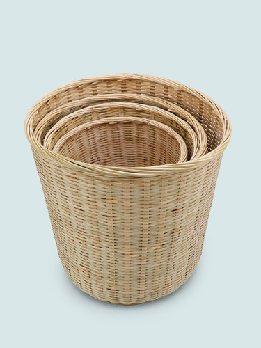 IYR7 Bamboo Woven Round Basket for Home and Commercial Use, Fruit and Vegetable Basket, Kitchen Trash Basket, Large and Medium Basket