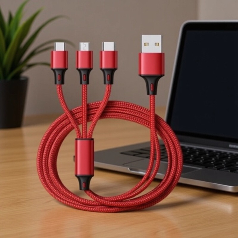 Nylon Braided One-To-Three Mobile Phone Data Cable Suitable for Apple, Huawei and Android Three-In-One Fast Charging Gift Charging Cable