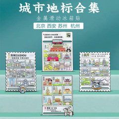 城市地标九宫格滑动冰箱贴北京武汉重庆南京洛阳中国风文创纪念品