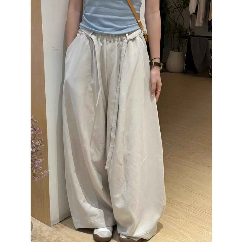 280g - Spring and Autumn Style [L to 6XL 40-150kg] Lace-Up Wide-Leg Pants for Women, Lazy Style Loose Straight-Leg Pants