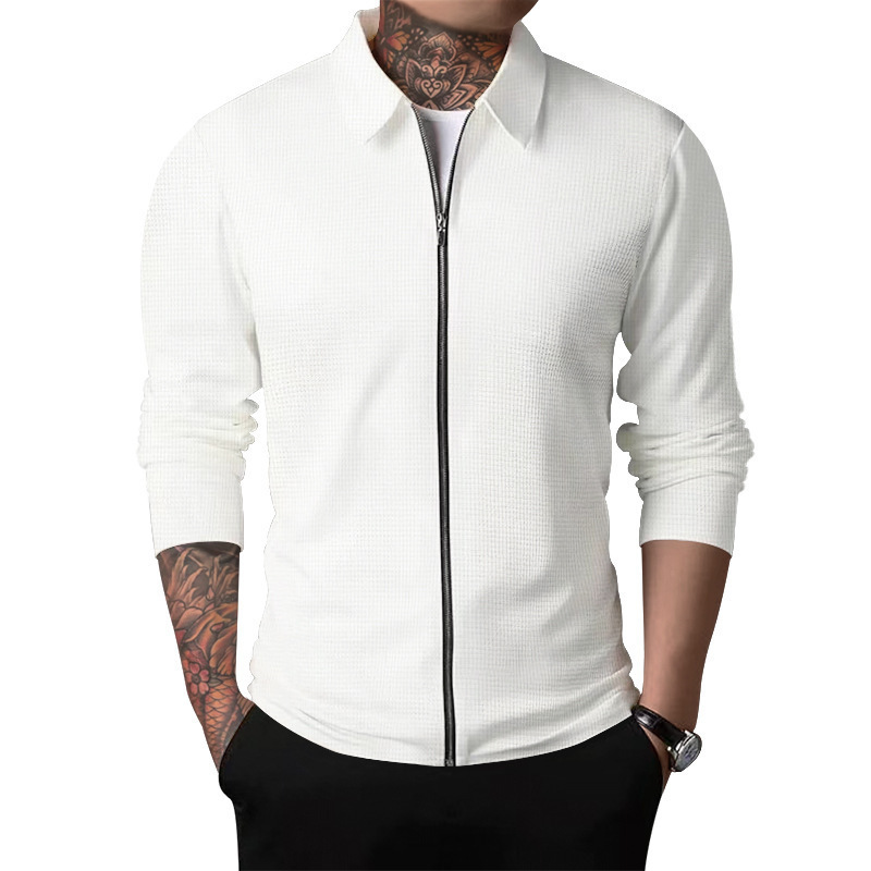 Cross-border Foreign Trade Spring and Autumn 2025 New Waffled Zipper Lapel Jacket Coat Youth Slim-fit Outdoor Jacket for Men Cross-border Foreign Trade Spring and Autumn 2025 New Waffled Zipper Lapel Jacket Coat Youth Slim-fit Outdoor Jacket for Men