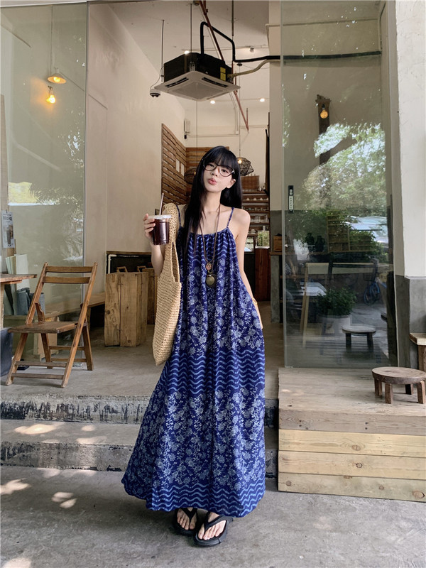 Ethnic Style High-grade Slip Skirt 2025 Summer New Loose Leisure Vacation Mid-length dress Women's Chic