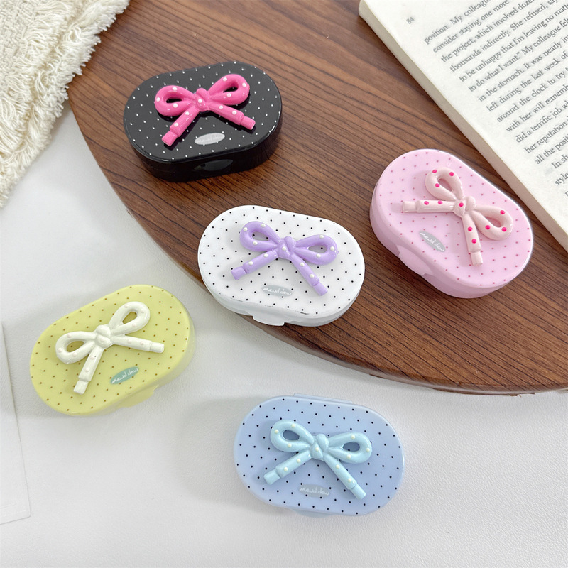 Fish-Shaped Mirror-Included Simple Contact Lens Case, Minimalist Beauty Lens Case, Companion Care Box, Polka Dot Butterfly B128-7