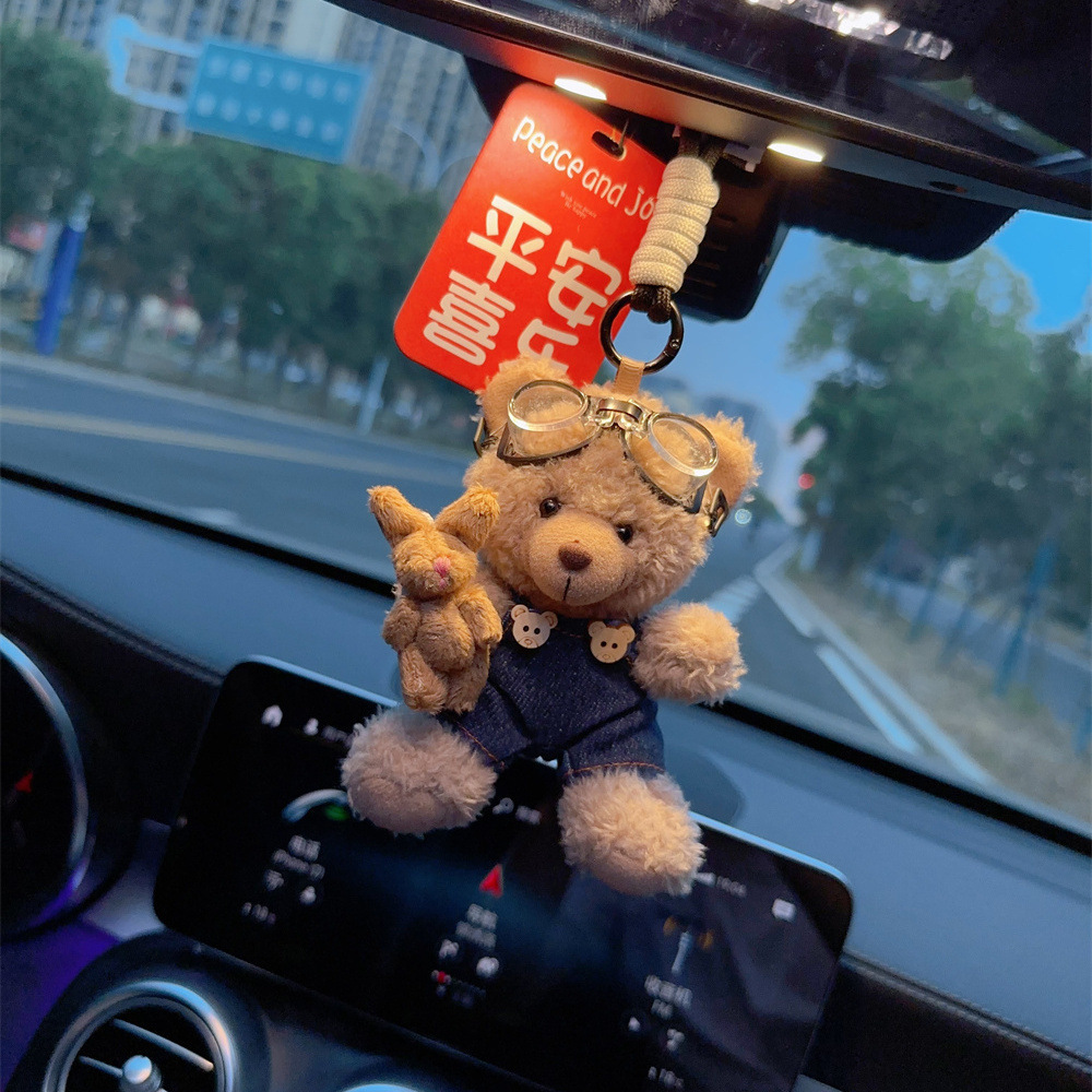 Colgante de coche, oso de peluche creativo, espejo retrovisor de lujo lindo, colgante de coche, colgante de cadena, diosa del interior del coche