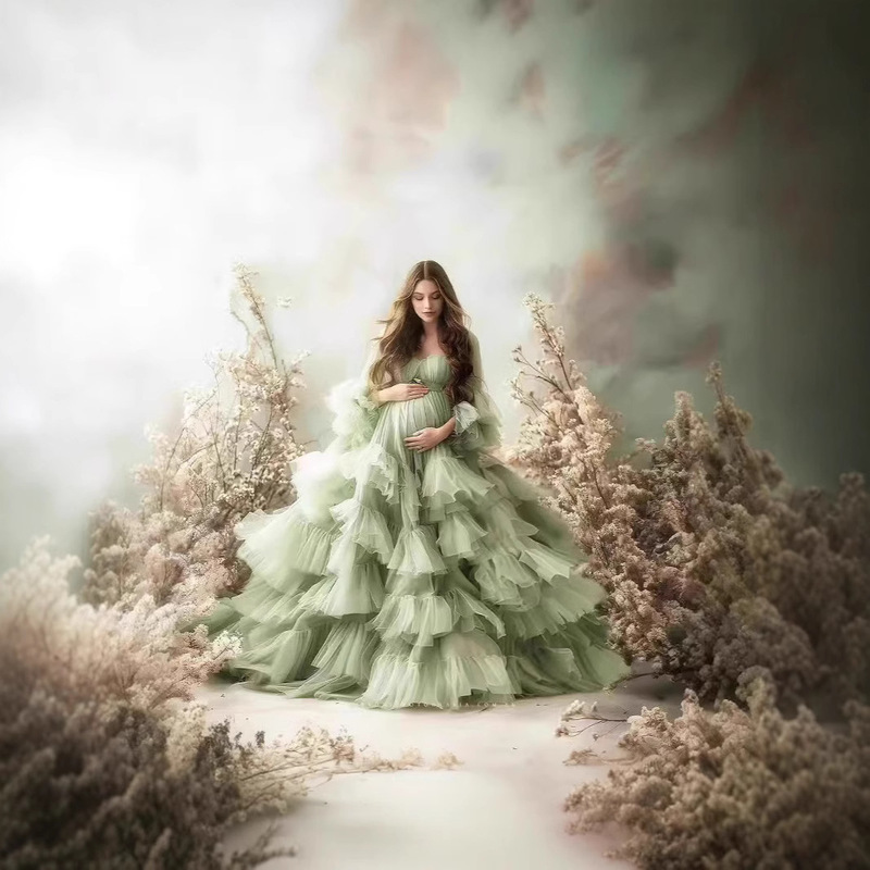 AliExpress Amazon New Soft Mesh Dress Pregnant Women's Big Belly Photo Dress Ball Big Skirt Wedding Dress Cross Border