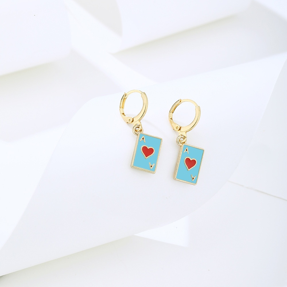 Wholesale Jewelry Metal Heart Dripping Playing Card Earrings Nihaojewelry display picture 2