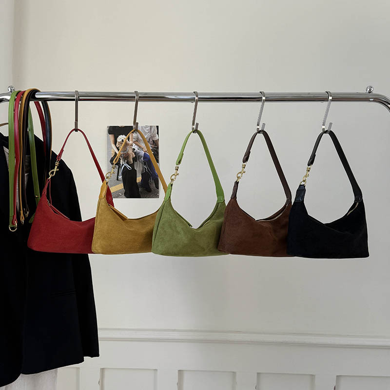 Retro Suede Underarm Bag Simple Pillow Bag Korean Style Crescent Bag Trendy Women's Commuter Shoulder Bag - Thumbnail 2