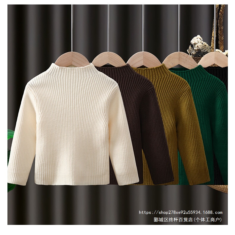 Girls' winter thickened sweater, boys' half-turtleneck fleece-lined knit sweater, children's and baby's autumn and winter elastic knit sweater Girls' winter thickened sweater, boys' half-turtleneck fleece-lined knit sweater, children's and baby's autumn and winter elastic knit sweater