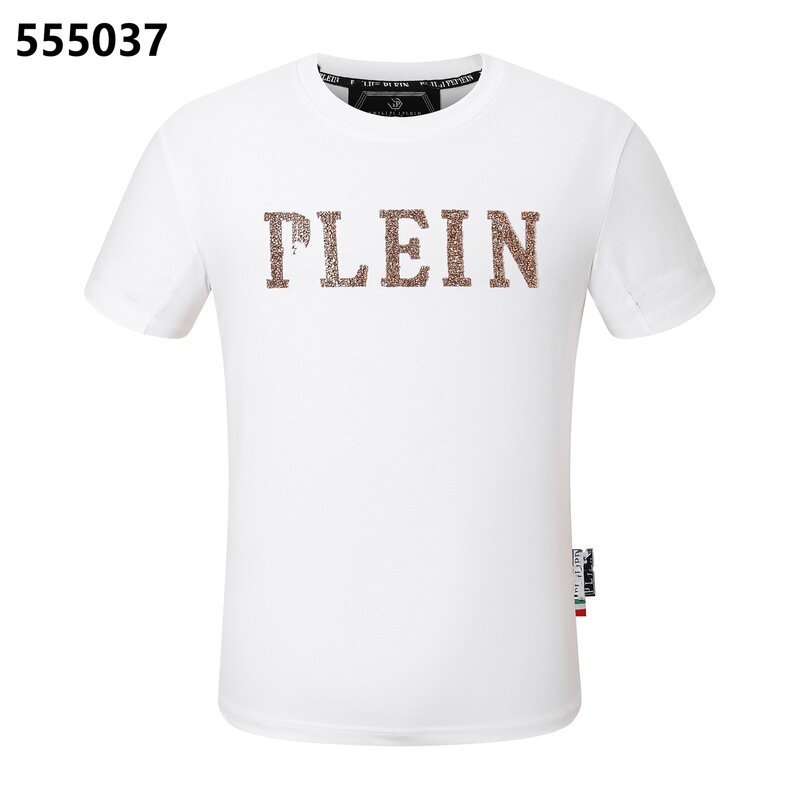 Trendy Brand Philip Plein Spring/Summer Short-Sleeve Men's Round-Neck T-Shirt with Rhinestone Plein Lettering, Fashionable Casual Men's T-Shirt
