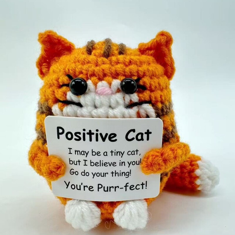 跨境亚马逊热销新品可爱Positive Crochet Cat 钩针小猫积极玩偶|undefined
