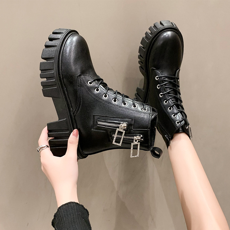 Thick-soled lace-up Martin boots women's...