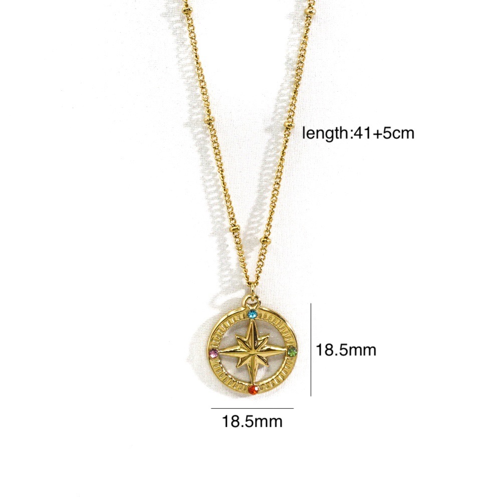 304 Stainless Steel 14K Gold Plated Retro Inlay Round Square Star Zircon Pendant Necklace display picture 2