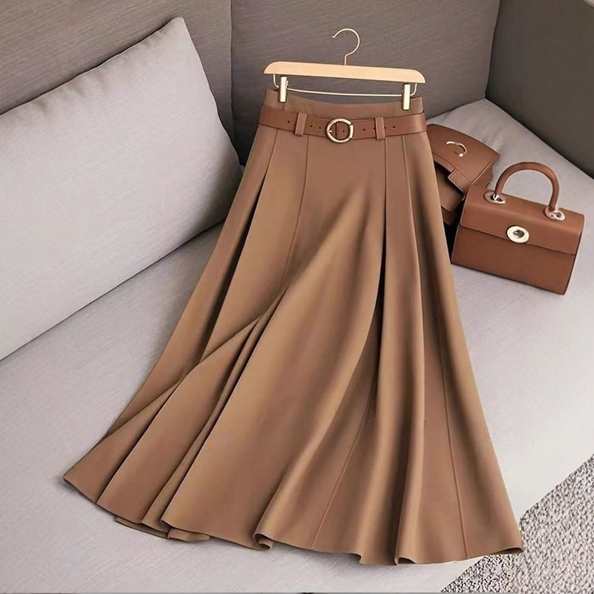 2025 Cross-Border Women's Clothing Export Independent Station Amazon Aliexpress Autum Pure Color Casual Pleated Skirt Printable
