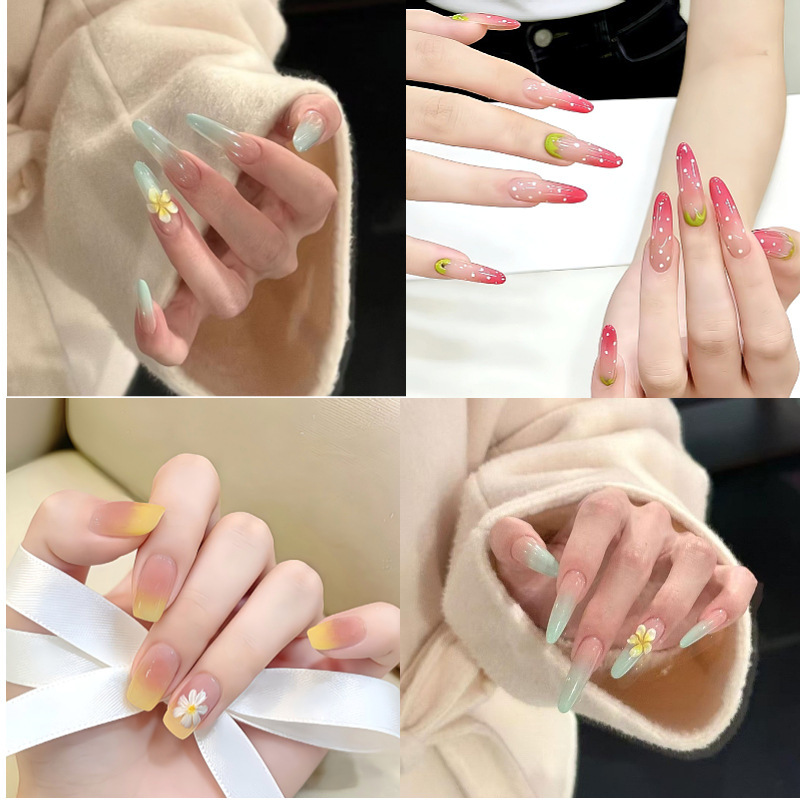 Spring and Summer Vacation Style Mint Green Gradient Manicure Wearable Long White High-End Stereo Frangipani Nail Stickers Spring and Summer Vacation Style Mint Green Gradient Manicure Wearable Long White High-End Stereo Frangipani Nail Stickers