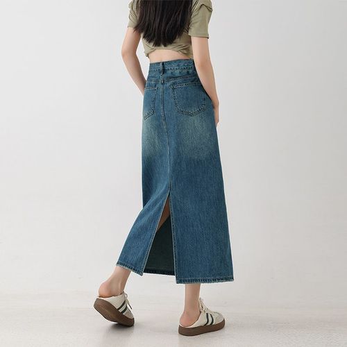 Half-length Vintage Blue High-Waist A-Line Denim Skirt for Women, Trendy and Slimming, 2025 Summer Collection