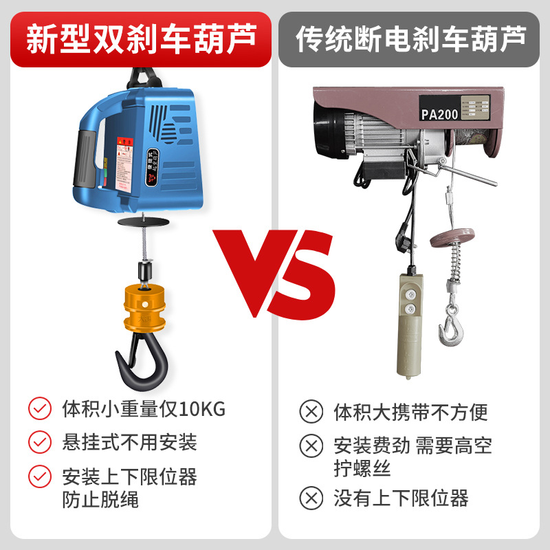 Miniature electric hoist small hoist 220V household small hoist remote control portable air conditioning electric hoist 4