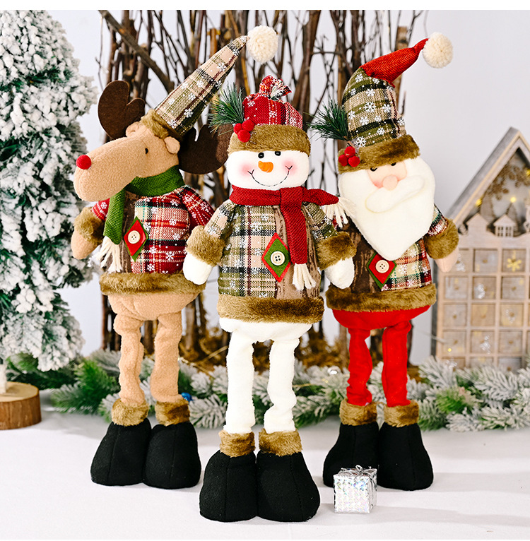New Christmas Retro Snowflake Plaid Cloth Retractable Doll Christmas Decoration display picture 6