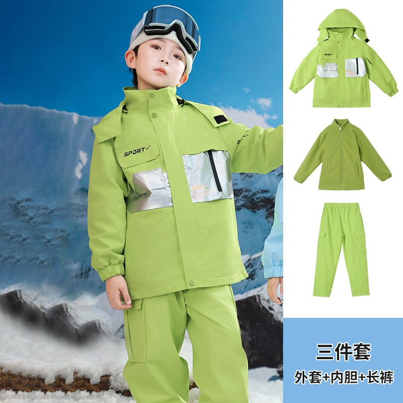 Nuevos trajes de esquí para niños, niños y niñas gruesos y cálidos DuPont tres armadillos de asalto para estudiantes de escuela primaria tres piezas image 11