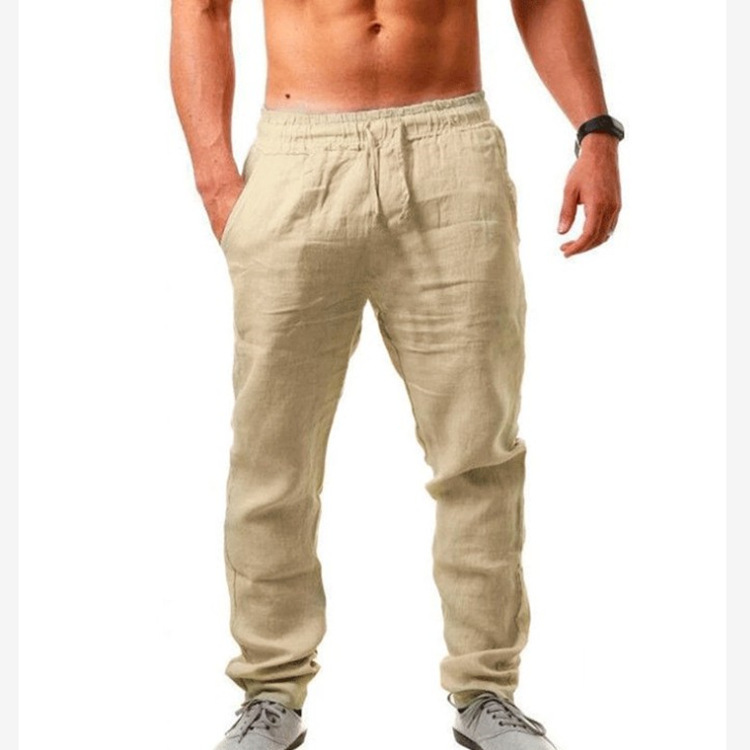 Men's Hip-Hop Breathable Cotton and Linen Sports Trousers Fashionable Solid Color Simple Thin Casual Pants