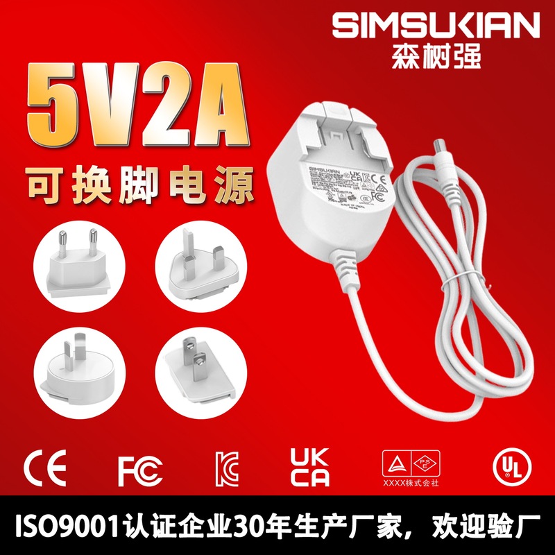 5V2A Constant Voltage Power Adapter It Small Household Appliances Audio and Video Replaceable Foot Power Switch Charger