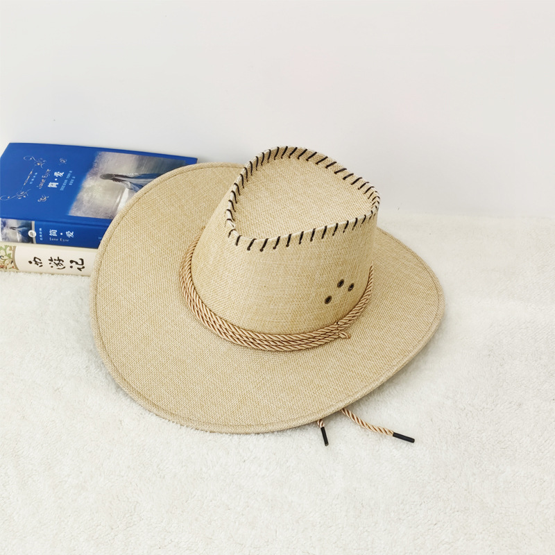 Sombrero Vaquero de Lino Unisex de Poliéster y Lino con Protección Solar para Pesca y Turismo