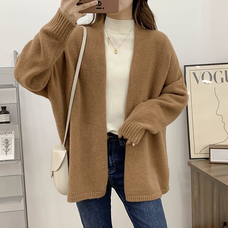 Soft and Thick Cardigan for Women 2026 Spring and Autumn New Style V-Neck Lazy Style Loose Knit Outer Sweater Jacket Top