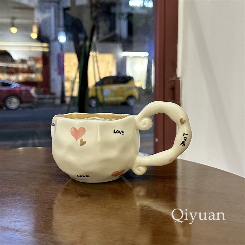 hand-painted ceramic coffee cup, francе retro из стиля, 300 мл, неравномерный милый дизайн