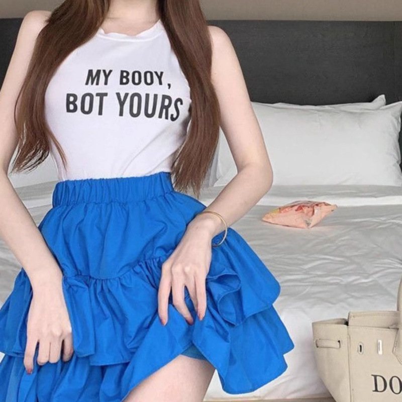 2025 新しい夏のフリルスカート女性のスリムケーキスカート大きいサイズ西洋スタイルハイウエストふわふわ多用途ショートスカート|undefined