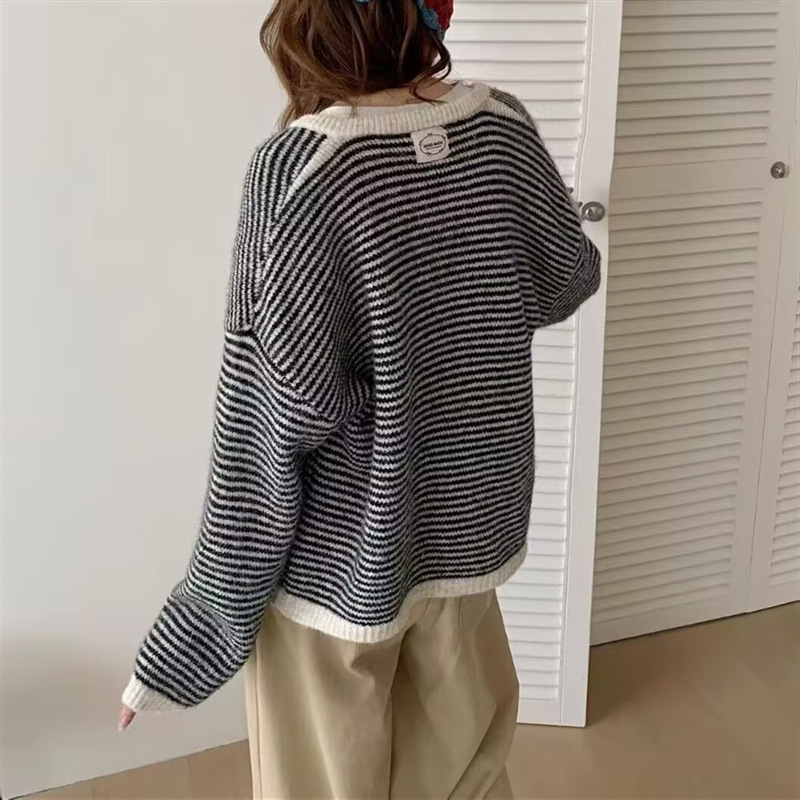 简约韩版小清新条纹针织开衫女秋季减龄显瘦百搭毛衣外套上衣女潮|undefined