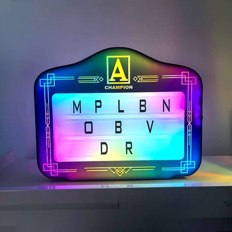 Mano luminosa LED a través del espejo para levantar la tarjeta, cartelera con letras de color mágico, luz luminosa, caja de luz, atmósfera de barra, cambio de palabras, levantar la tarjeta