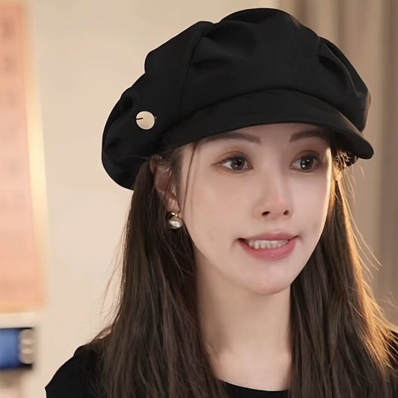 新款氣質顯臉小雲朵八角帽秋冬日系女畫家帽子日常出遊百搭貝雷帽