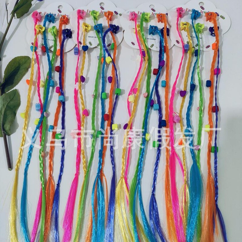 Foreign Trade Amazon Kidsren's Braided Wig Colorfulful Beaded Wig Strips with Small Gripper Hair Accessories