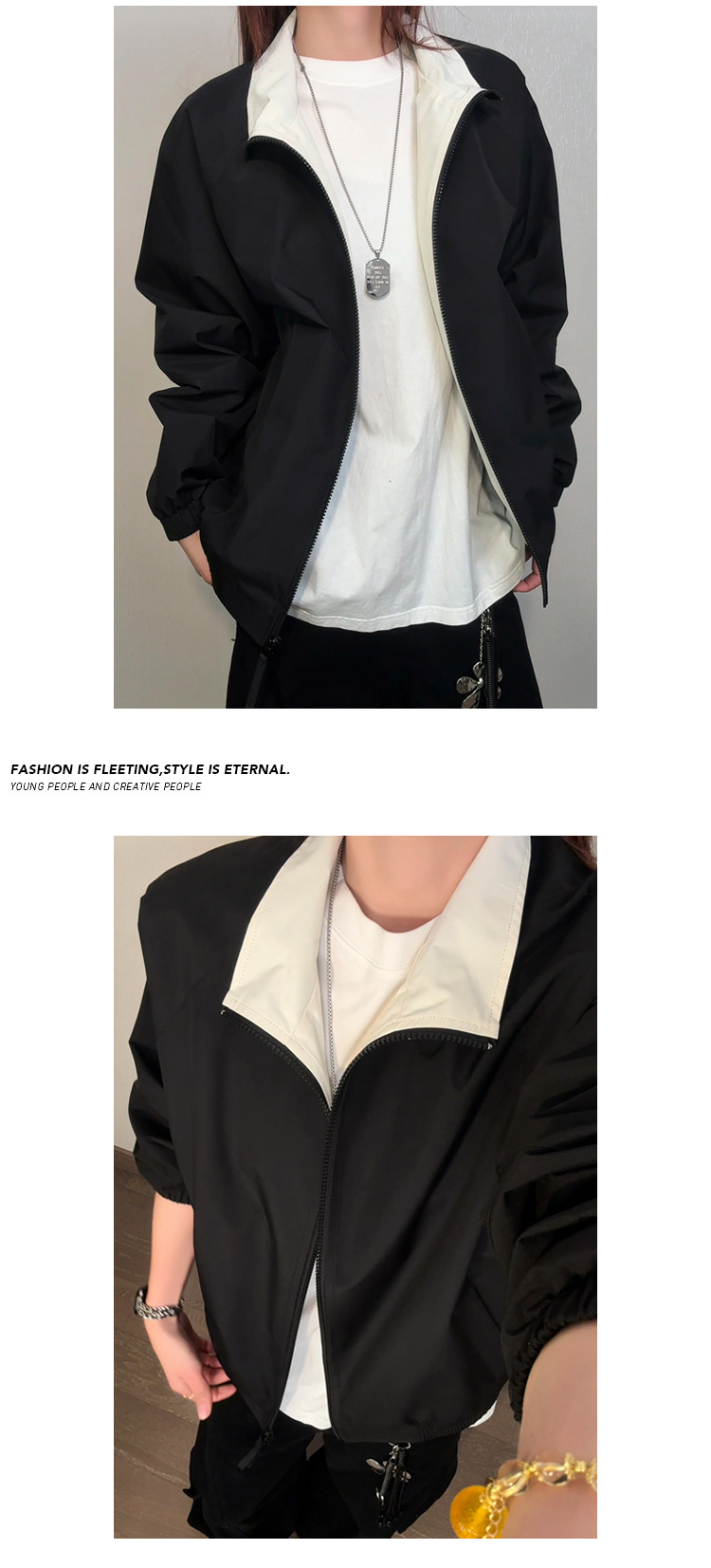 Mens American Style Colour Block Flight Jacket With Double Zip_voghion.com