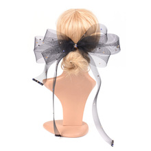 夸张大蝴蝶结水钻头饰黑色网纱发夹水钻发饰复古影楼造型旅拍发夹