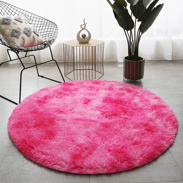 Dye -dyeing round carpet rose red