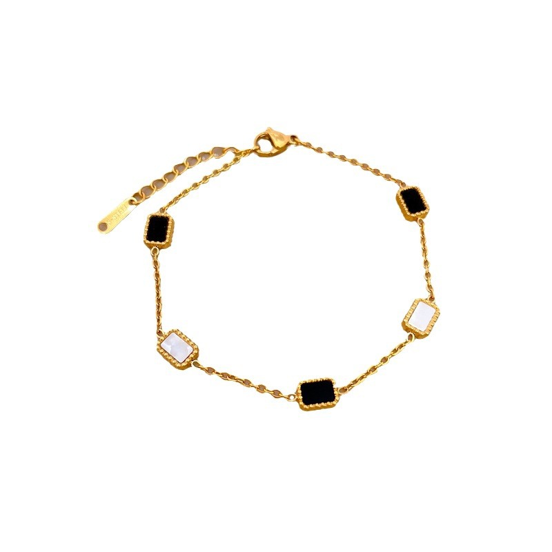 Personality Temperament Mori Black And White Square Bracelet Female Internet Celebrity Retro Boudoir Gift_voghion.com
