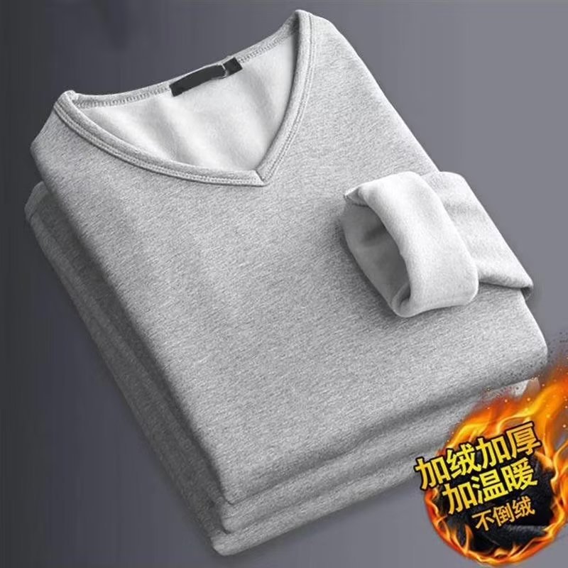 라이트 그레이 논벨벳 긴팔 브이넥