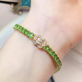 跨境亚马逊天然沙弗莱手链S925银主石3*4热销耳饰女设计感小众
