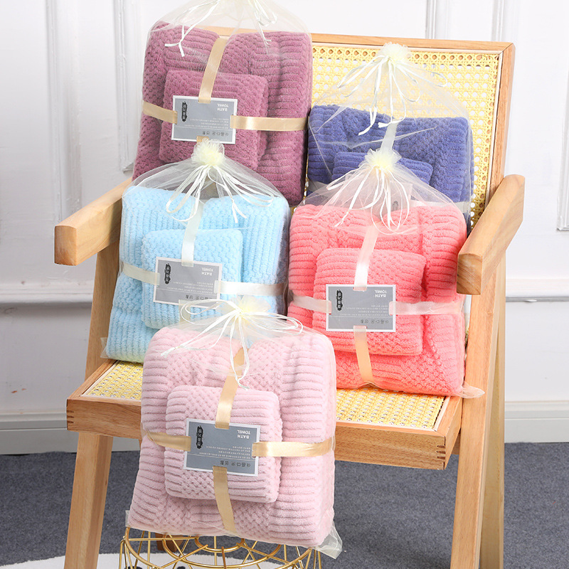 toalla de coral de alta densidad toalla de baño de absorción de agua para el hogar seco rápido engrosado toalla de cabello seco engrosado toalla de regalo de color simple