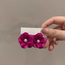 独特显白的树莓色花朵耳环银针小众设计感高级轻奢圆脸耳钉