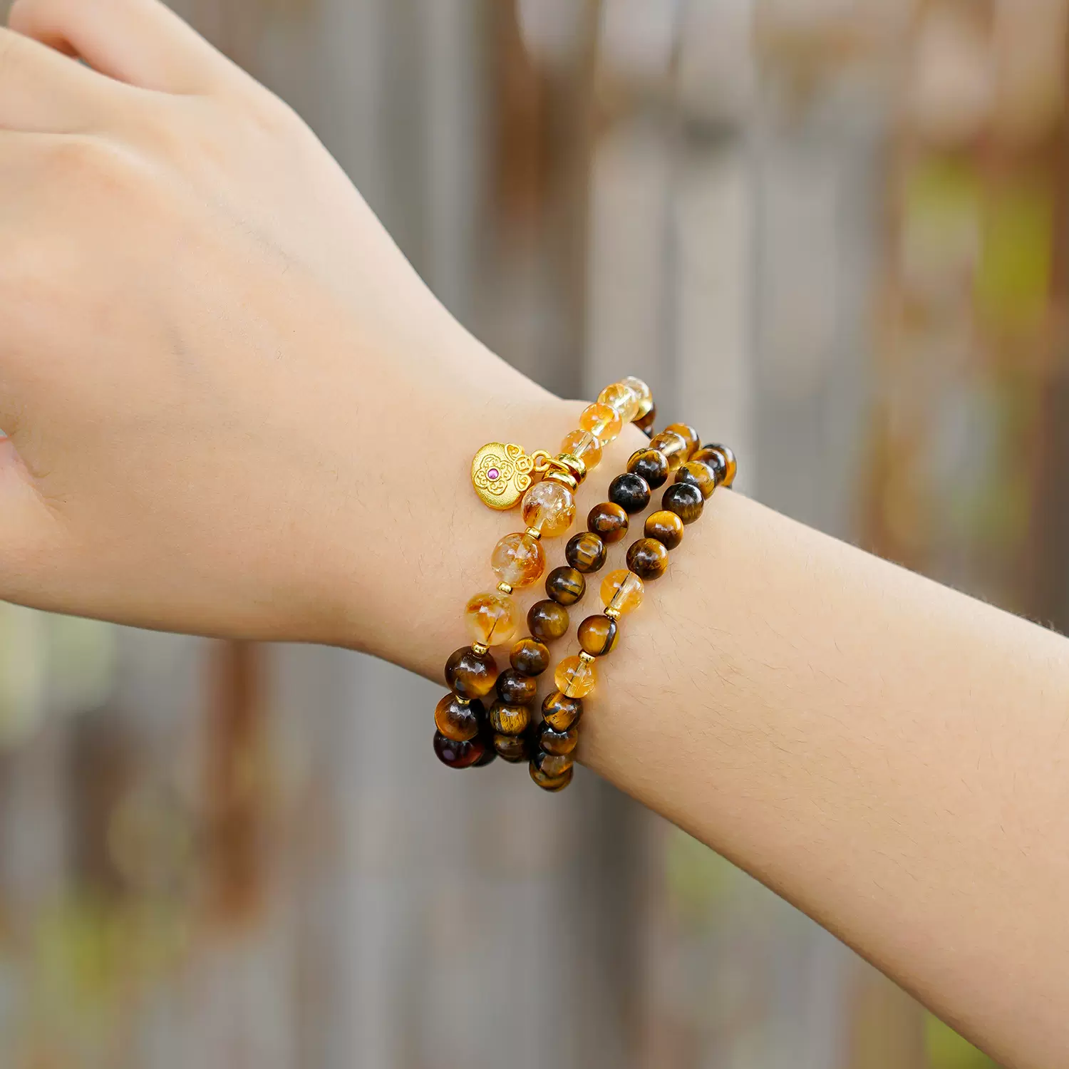 新中式招财黄水晶虎眼石手串女生串珠土属性手链宝石项链送女礼物