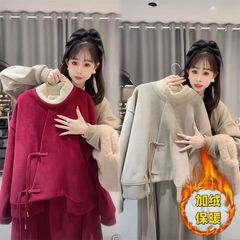 国风卫衣套装女加绒加厚秋冬新款甜美宽松休闲上衣半身裙两件套潮
