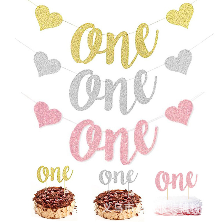 Europeo y Americano masculino y femenino bebé años de edad decoración del partido banner un brillo Garland pastel de inserción de tarjetas de suministro directo de fábrica