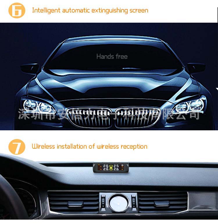 New Solar-Powered Car Tire Pressure Detector with External 4-Wheel Real-Time Tire Pressure Display and Tire Pressure Monitor