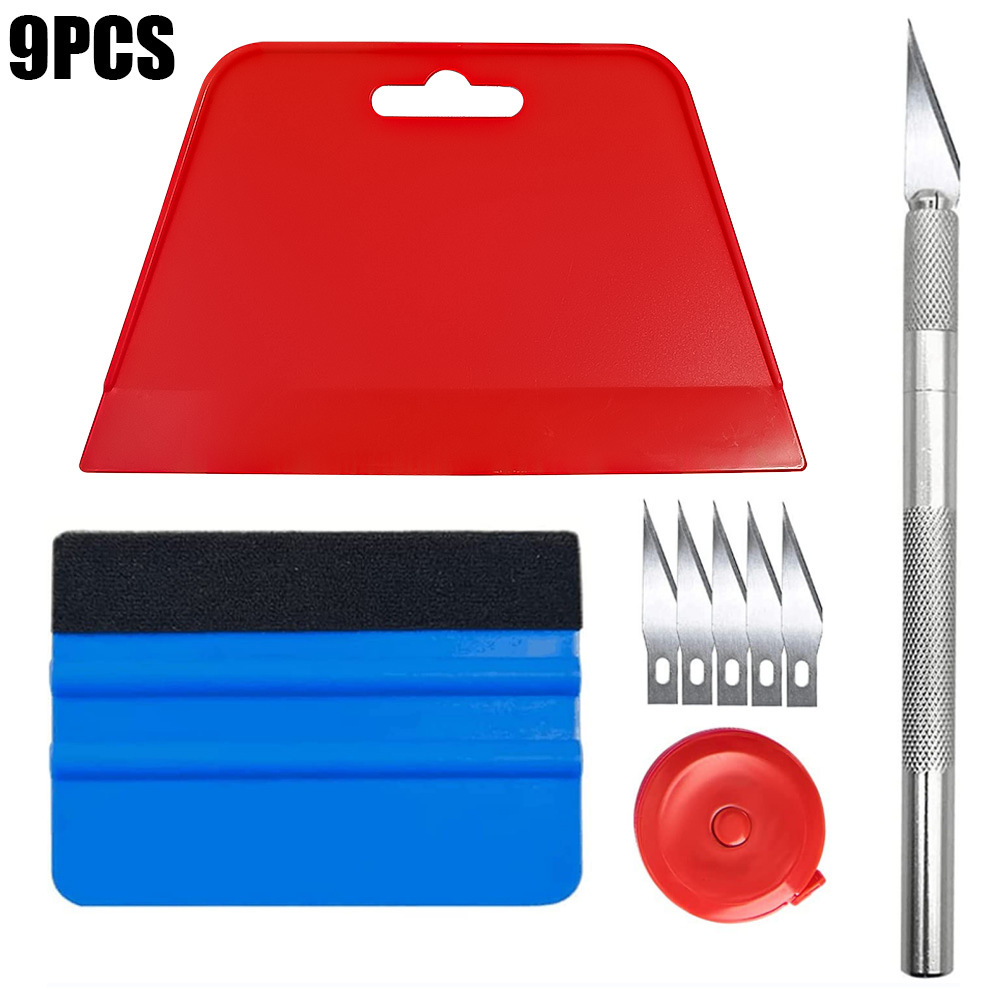 9件套壁纸平滑工具套件,汽车贴膜刮板 铝合金材质刻刀具